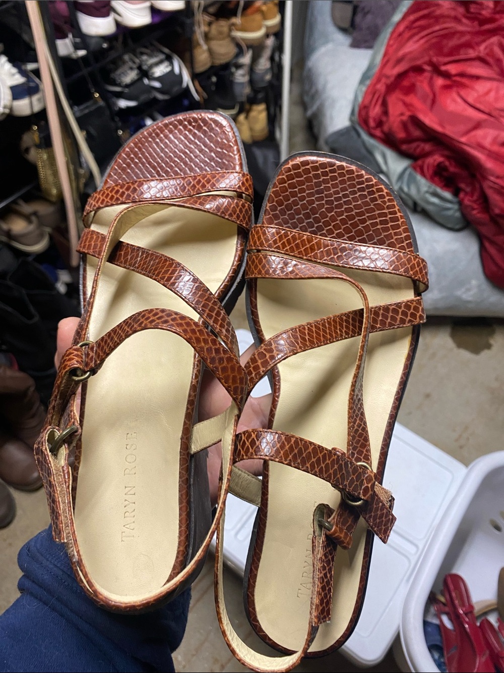 Taryn Rose Tan/Brown Snake-Print Strappy Sandals